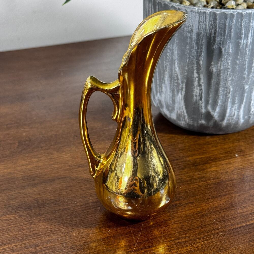 Vintage Miniature Ceramic Gold Ewer Vase Pitcher Japan 4.25" Creamer
